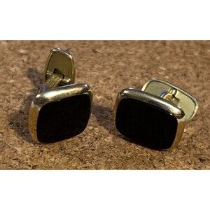 Vintage Art Deco Mid Century Simmons 12K GF Black Stone Cufflinks MCM